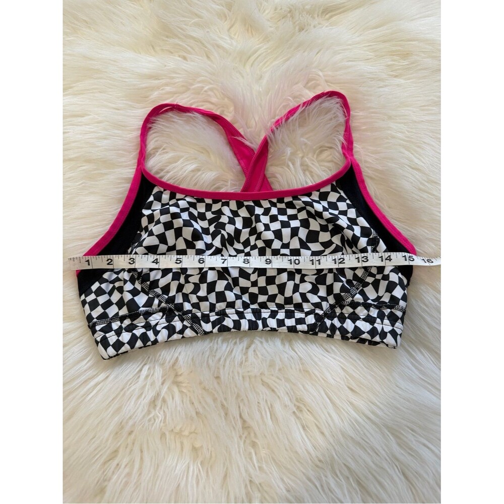 Xersion Black & White Checker Sports Bra with Hot Pink Trim